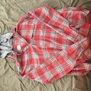 American Eagle Outfitters Red and White Plaid Shirt